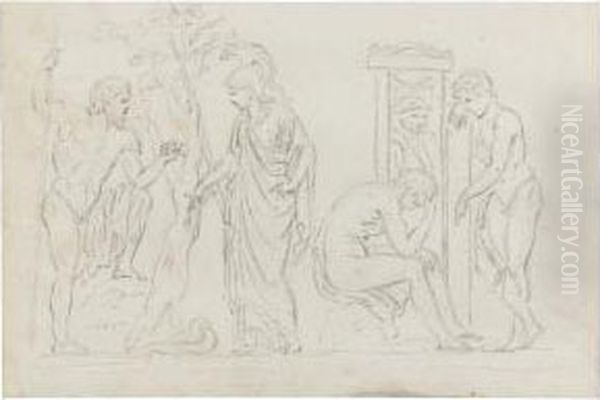 A Group Sketchbook Pages With Female Figures After Theantique Oil Painting by Joseph Nollekens