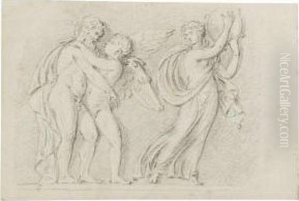 A Group Of Sketchbook Pages With Figures Taken From Antiquereliefs Oil Painting by Joseph Nollekens