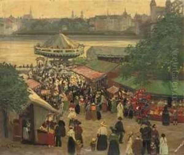 Rheinische Kirmes Beuel: A Circus Along The River Rhine Oil Painting by Carl Nonn