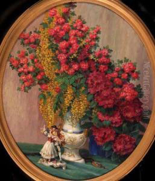 Still Life Study Of Mixed Flowers In Porcelain Vase Oil Painting by Carl Nonn