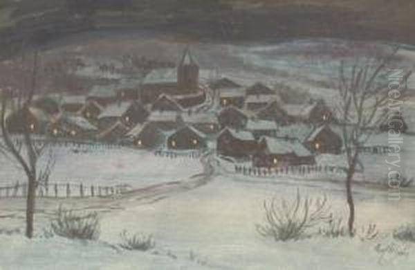 Abendliche Dorfansicht Im Winter Oil Painting by Carl Nonn