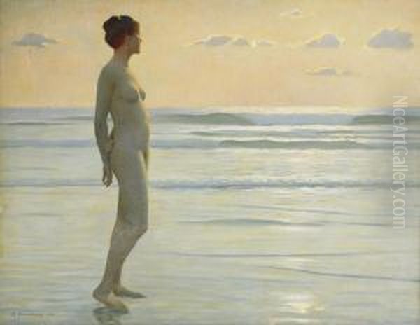 Madchen Am Strand Oil Painting by Max Nonnenbruch