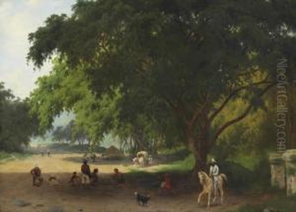 A Wooded Landcape With Man On Horseback Oil Painting by Gijsberus Nonus Op Ten Noort