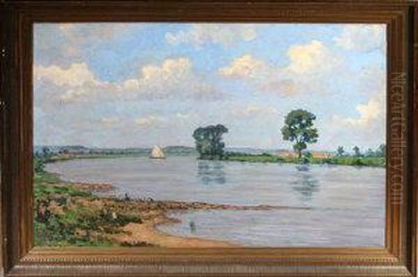 De Ysel By Lathum Oil Painting by Michiel Noordewier