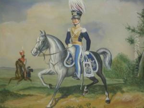 Portrait Of A Mounted Dragoon In A Landscape Oil Painting by J Norbury