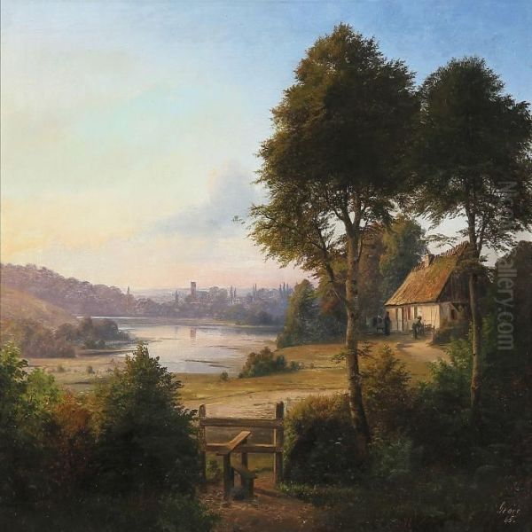 Summer Day At Gentofte Lake Oil Painting by Nordahl Peter Frederik Grove