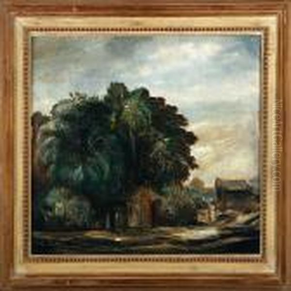 A Landscape Scenery With Houses And Figures Oil Painting by Gosta Nordblad