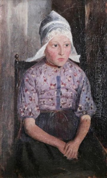 Flicka I Stol Med Huvudduk Oil Painting by Henrik Nordenberg