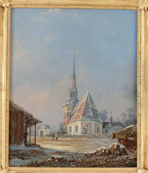 Mora Kyrka I Vinterskrud Oil Painting by Axel Wilhelm Nordgren