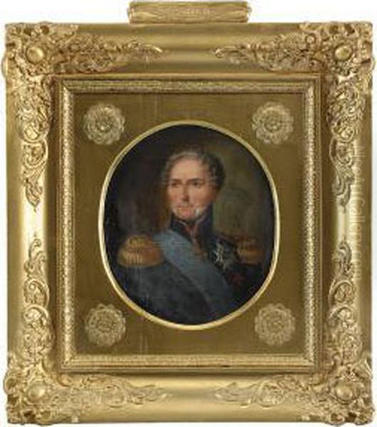 Portratt Av Karl Xiv Johan Kladd I Uniform Med Serafimerordens Bla Band - Midjebild Oil Painting by Carl Wilhelm Nordgren