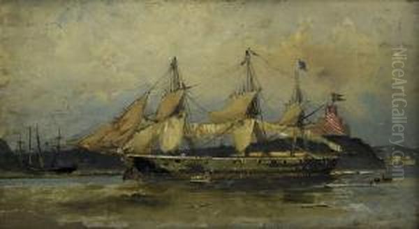 Skeppet Gar In I Stockholms Hamn - I Fonden Kastellholmen Oil Painting by Adolf Nordling