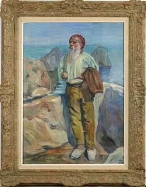 Motiv Fran Capri-ett Gammalt Fiskarorginal Oil Painting by Bertil Noren