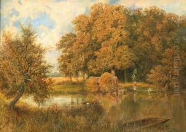 English River Scene With Two Figures In A Boat Oil Painting by George Parsons Norman