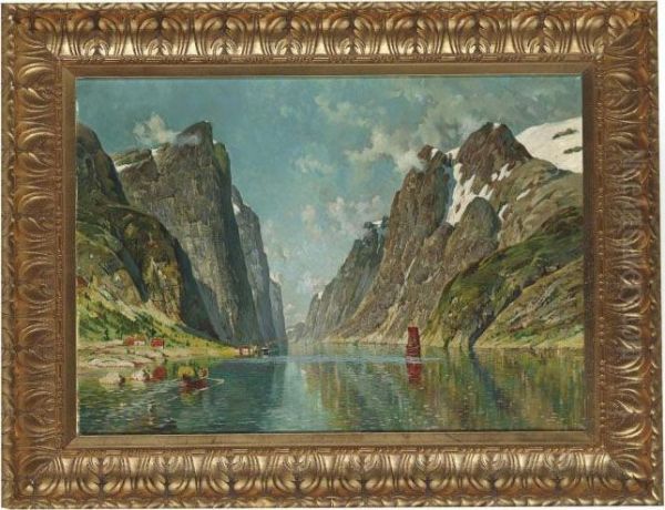 A Norwegian Fjord Oil Painting by Adelsteen Normann