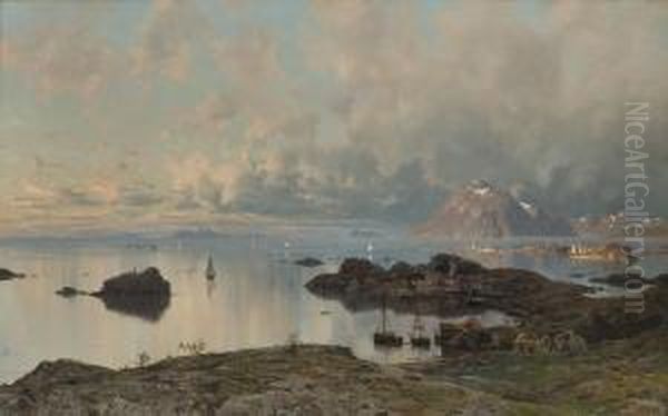 Fishing Village At Lofoten Oil Painting by Adelsteen Normann