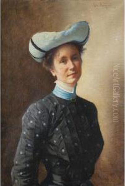 Portrait Of A Lady In A Blue Hat by Asta Eline J. Norregaard