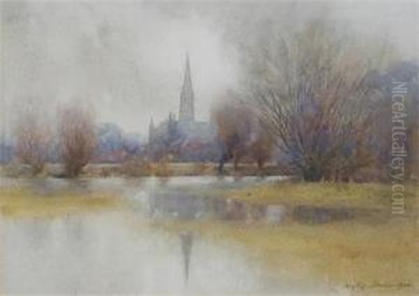 View Of Salisbury Cathedral Oil Painting by Hugh L. Norris