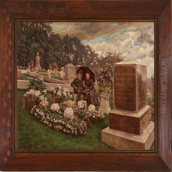 An Elderly Couple Enjoying The Silence At A Churchyard Oil Painting by Herman Norrman