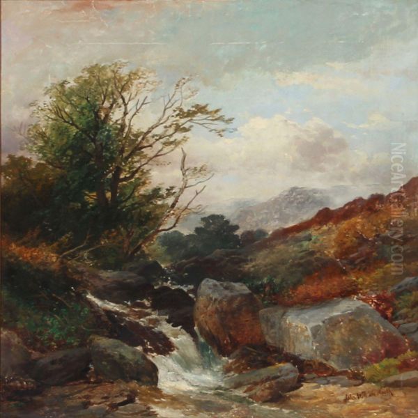 Autumn Mountain Landscape With A Rushing Stream Oil Painting by John William North