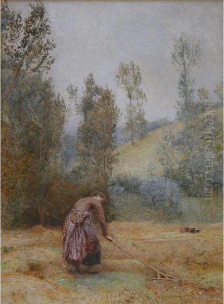 Raking Hay Oil Painting by John William North