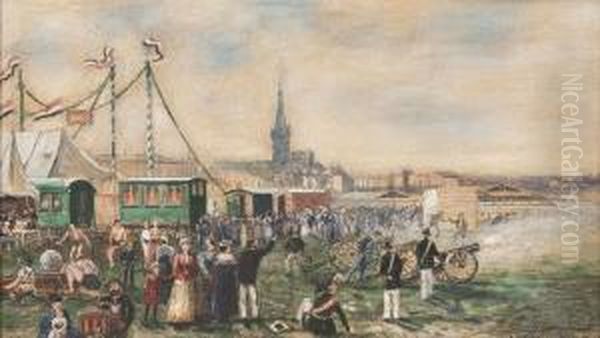 Kirmes In Dusseldorf Mit Blick Auf Lambertuskirche Oil Painting by Adolf Northen