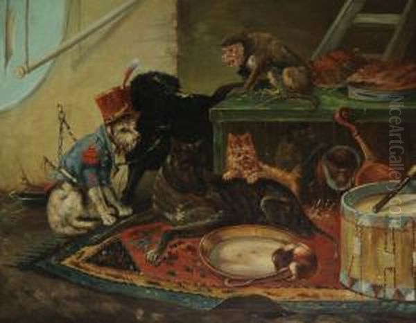 Circushonden En -apen Oil Painting by Zacharias Noterman