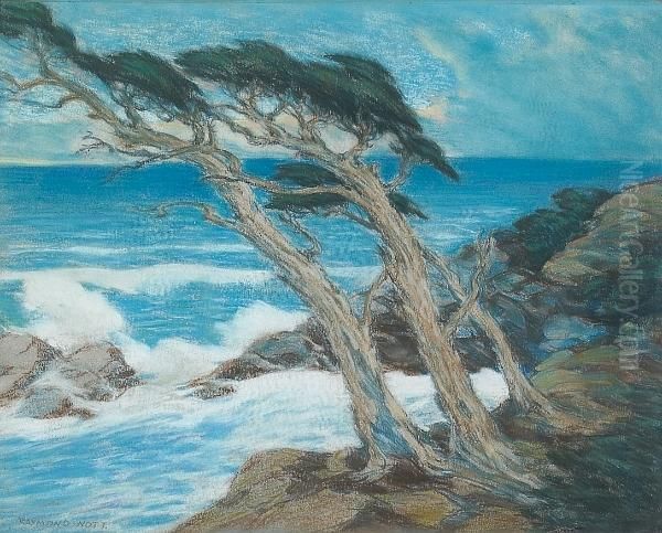 Windswept Cypress Trees, Carmel Coast Oil Painting by Raymond Nott