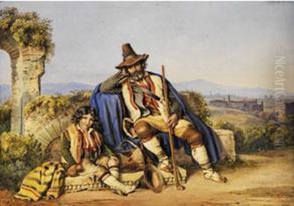 Siesta In Der Romischen Campagna Oil Painting by Johannes Notz