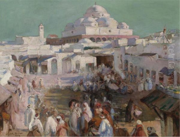 La Mosquee Sidi-m'harez Et La Place Bab-souika, Tunis Oil Painting by Elizabeth Nourse