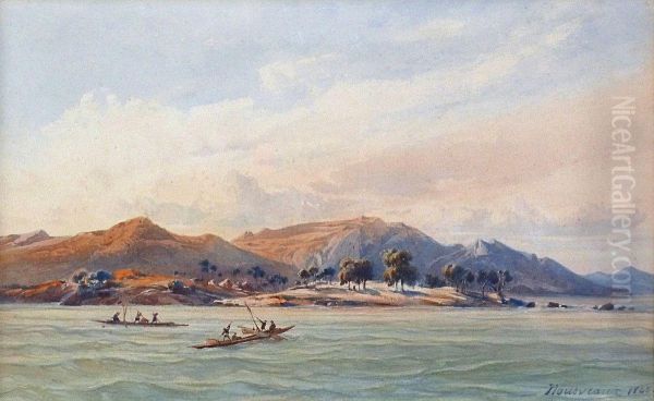 Piroguiers Au Large De La Cote De Sierra Leone Oil Painting by Edouard Auguste Nousveaux