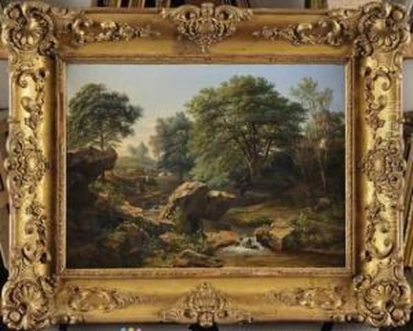 Portefaix Pres D'un Ruisseau Oil Painting by Edouard Auguste Nousveaux