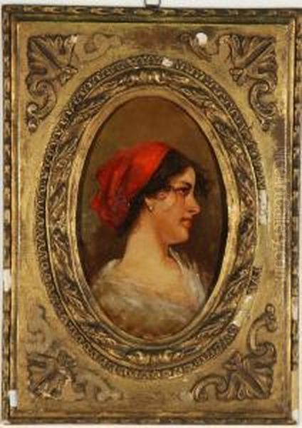 Fanciulla Con Fazzoletto Rosso Tra I Capelli Oil Painting by Ernesto Novelli