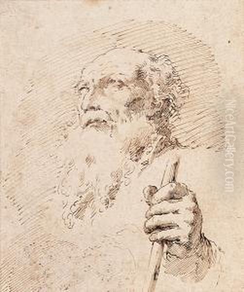 Study Of A Bearded Man With A Staff Oil Painting by Pier Antonio Ii Novelli