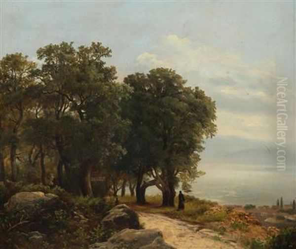 A Landscape With Lakes And Figures Oil Painting by Johann Novopacky