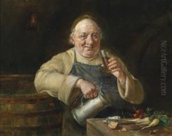 Monk At A Light Meal Oil Painting by Ernst Nowak