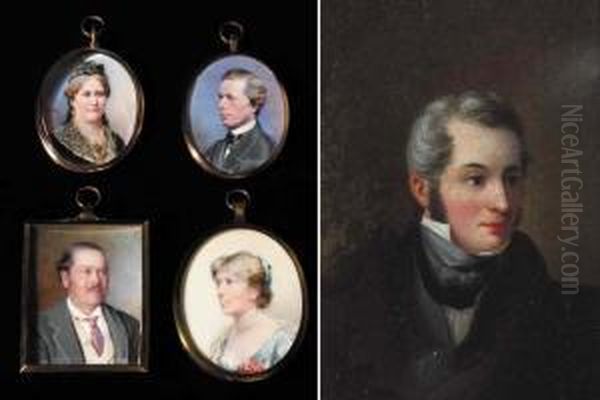 Mr And Mrs William Butler Langmore And Mr And Mrs Edward Ellis (set Of Four Miniatures) Oil Painting by Carlotta Nowlan