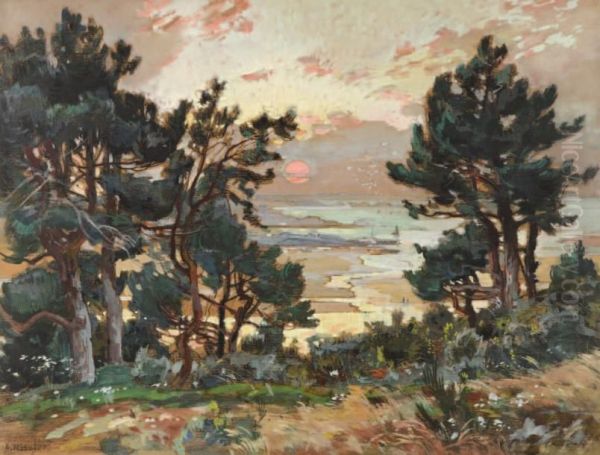 Coucher De Soleil Sur La Mer Desaint-briac Oil Painting by Alexandre Nozal