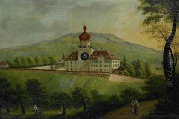 Schloss Grunenstein. Oil Painting by Johann Jakob Nuesch