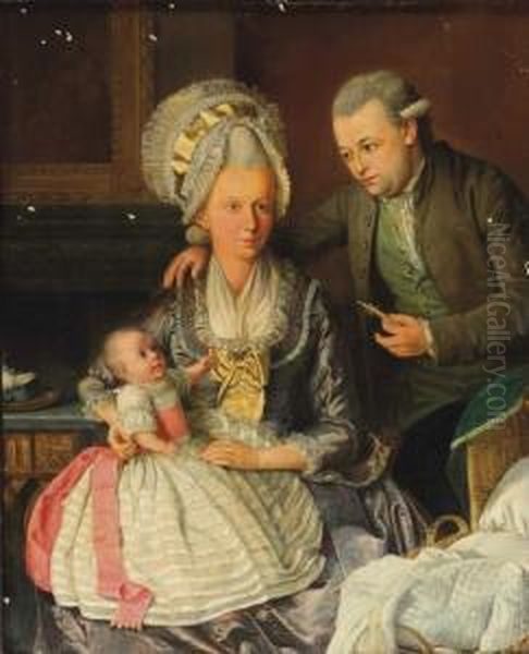 A Family Portrait In An Interior Oil Painting by Hermanus Numan