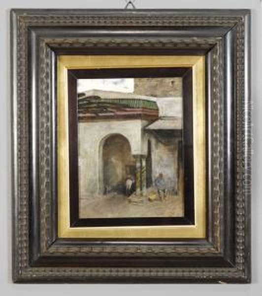 Paesaggio Orientale Olio Su Tavoletta Cm.24x31 F.to B. A D Oil Painting by Italo Nunes Vais