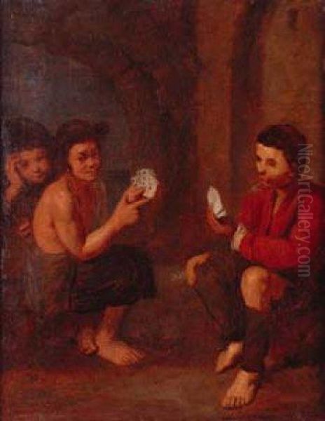 Jugadores De Cartas Oil Painting by Pedro Nunez De Villavicencio