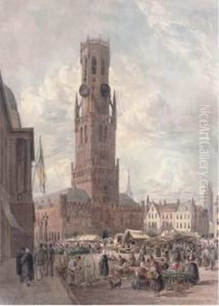 The Old Clock Tower At Bruges Oil Painting by William Nutter