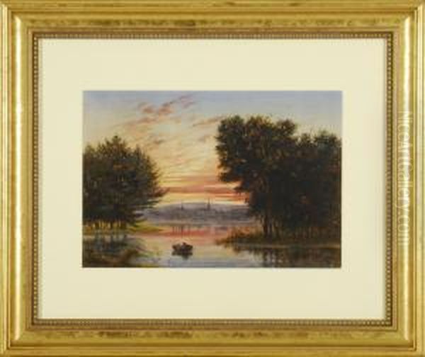 Sunset Over The River Oil Painting by Benjamin F. Nutting