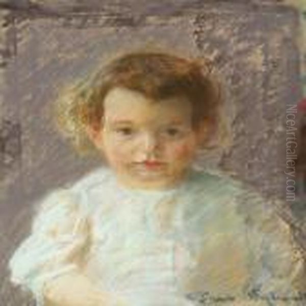 A Child Portrait Oil Painting by Poul Friis Nybo