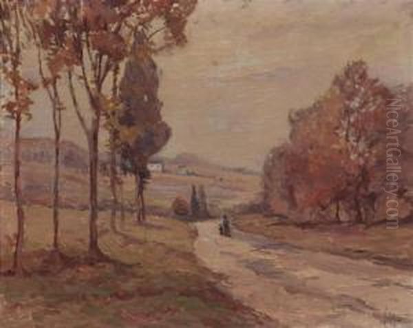 Landscape Painting With Woman And Child Walking Down Path Oil Painting by Edgar Hewitt Nye