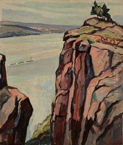 Cliff Along A River Bend Oil Painting by Edgar Hewitt Nye