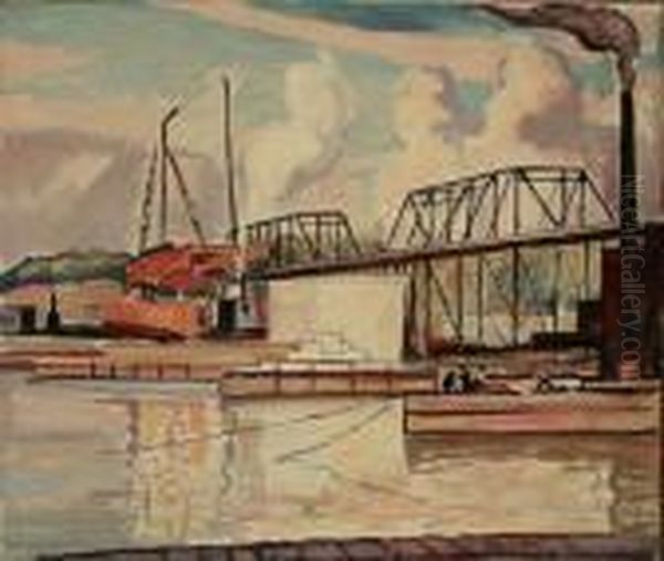 Industrial Scene Oil Painting by Edgar Hewitt Nye