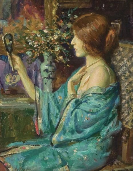 At Her Vanity Oil Painting by Arvid Frederick Nyholm