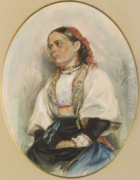 Portrait Of A Peasant Girl Oil Painting by Arvid Frederick Nyholm