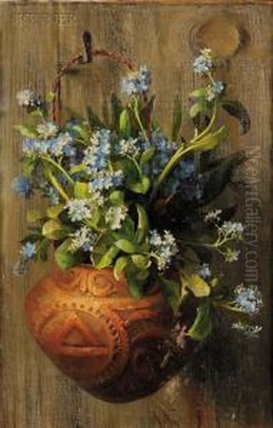 Basket Of Forget-me-nots Oil Painting by Marie Nyl-Frosch